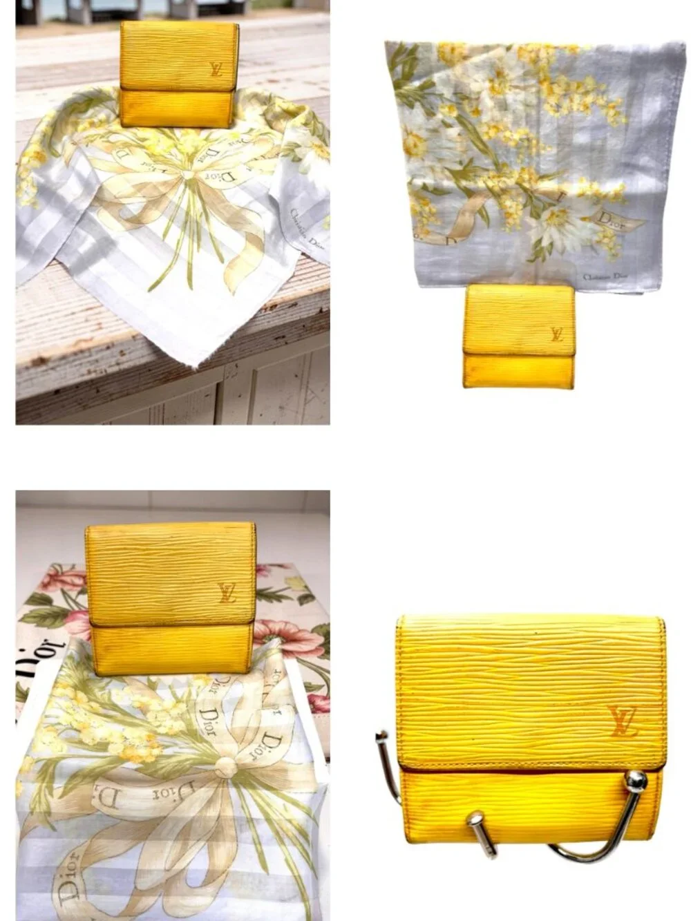 LOUIS VUITTON Epi Sarah Triifold Long Wallet+FREE DiOR Neck-Kerchief M11914(15